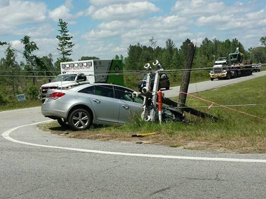 Car hit power pole