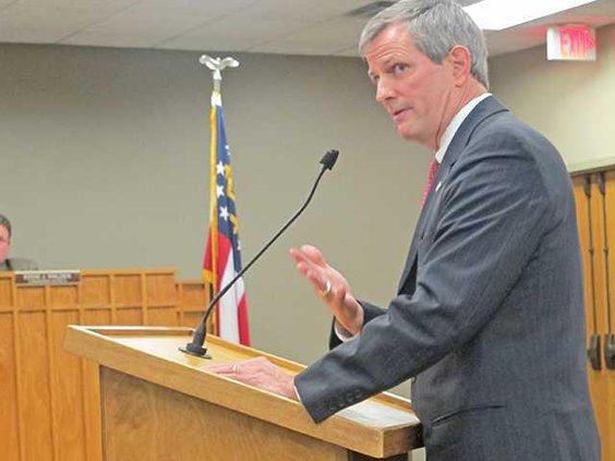 Sen Ben Watson R-1 talks about maintaining an open dialogue with local leaders at the Board of Commissioners meeting Tuesday evening