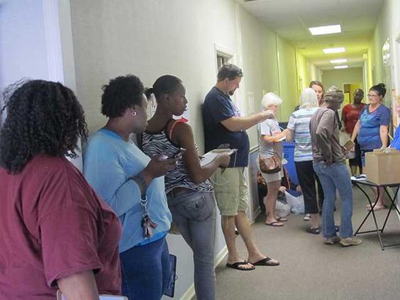 Line at United Way for relief items