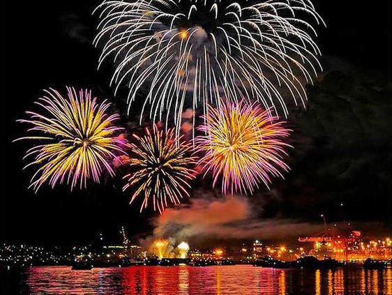 fireworks over river