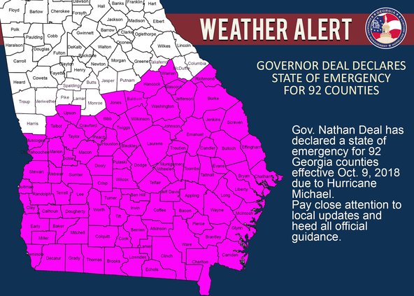 Gov. Deal Declaration-counties-Oct. 2018