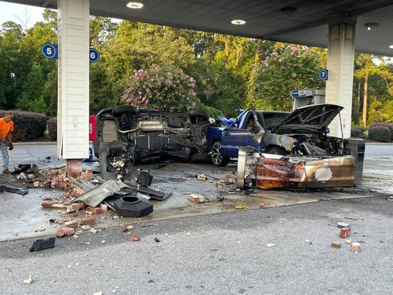 car plows into gas pump
