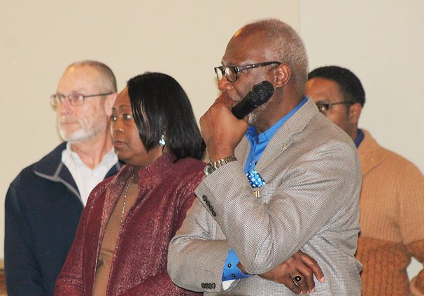 Liberty County Board of Education Chair Verdell Jones and Commission Chairman Donald Lovette listen to a question.