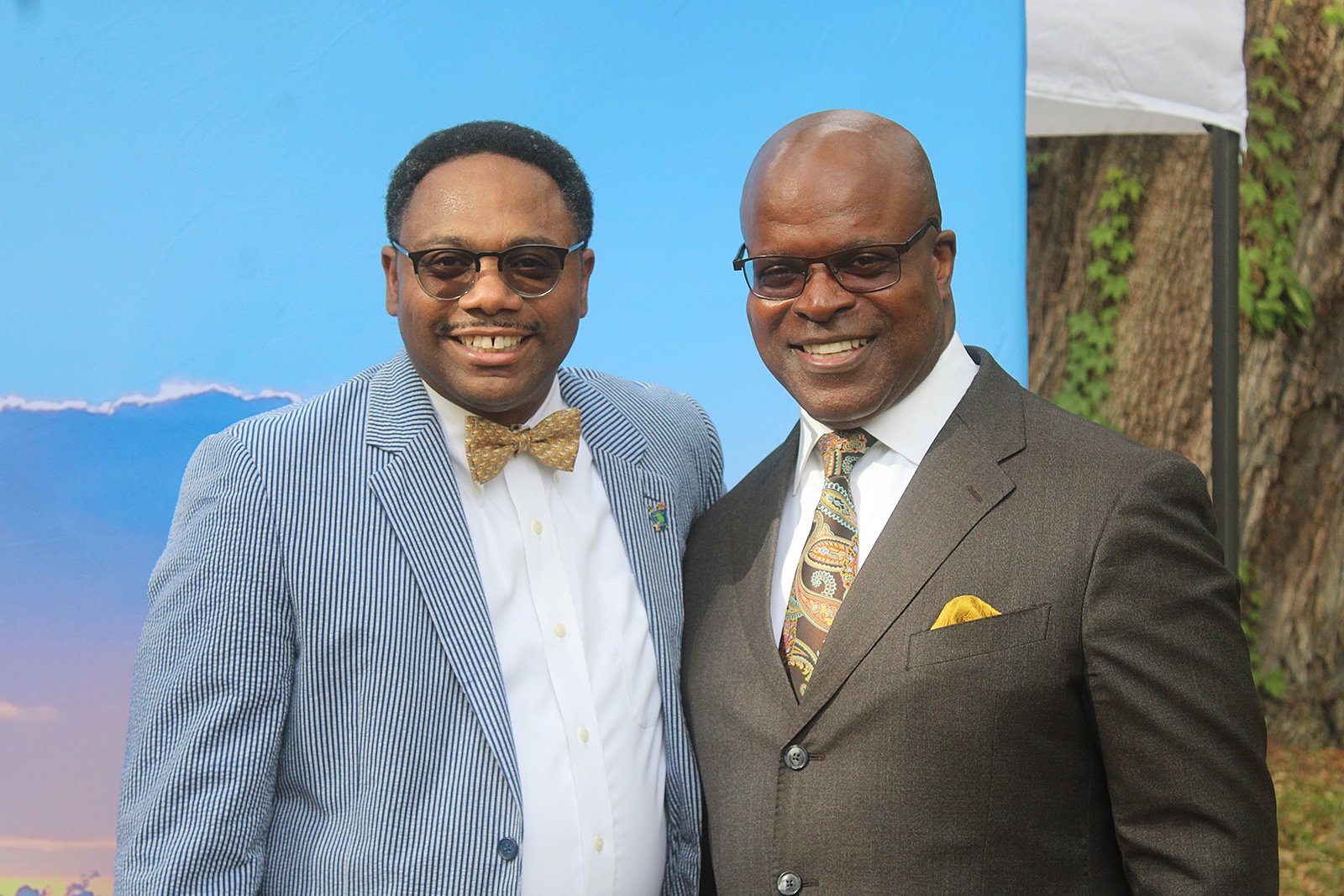 Joseph Mosley greets his city counterpart, Hinesville City Manager Kenneth Howard.