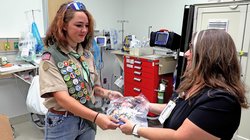 Scout makes stuffed bears for Winn ER